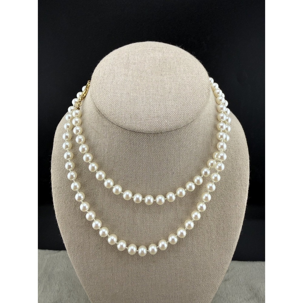 Vintage Napier Necklace Multi Wrap Single Strand Imitation Pearl 30”